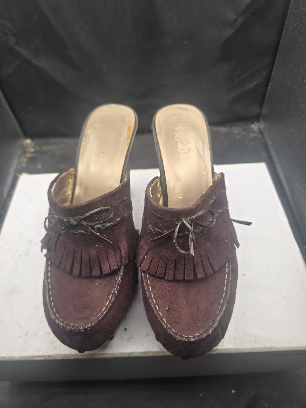lei Burgundy Suede Fringe Slip-On Mules